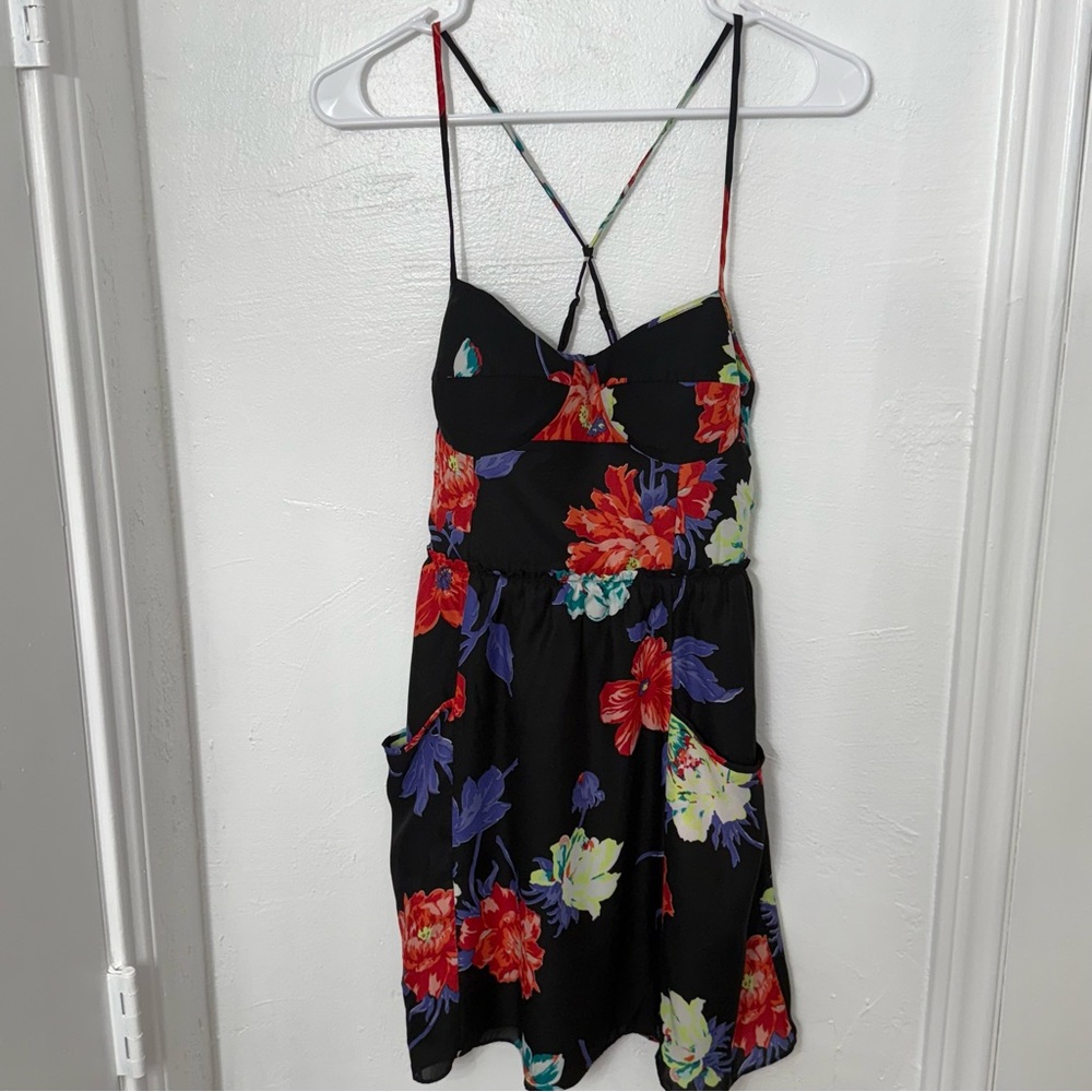 American Eagle Women's Ruched Bustier Padded Lined Open Back Floral Dress Sz S/P - Picture 7 of 9
